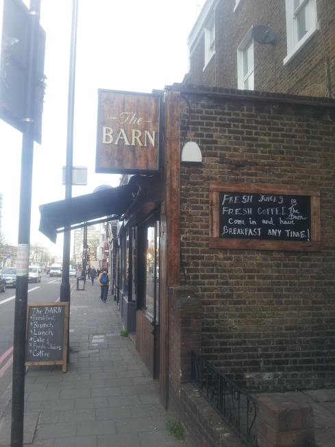 The Barn Cafe at 60 Holloway Road serves breakfast all day. It's got fab rustic decor and free wifi too. Find it just opposite St Mary's Church, close to Central Library.